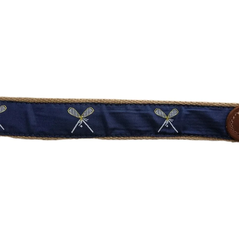 Preston Lacrosse  Belt Size 36 Blue Made In USA Preppy EUC Brass
